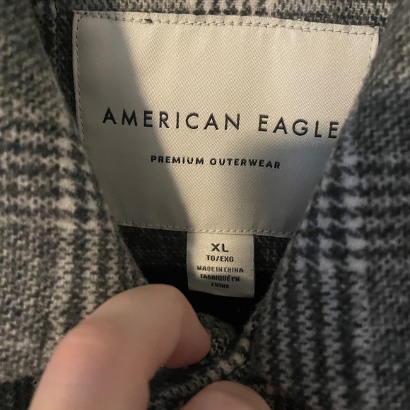 American Eagle Outfitters Men's Black and White Checkered Trench Coat - Picture 2 of 3